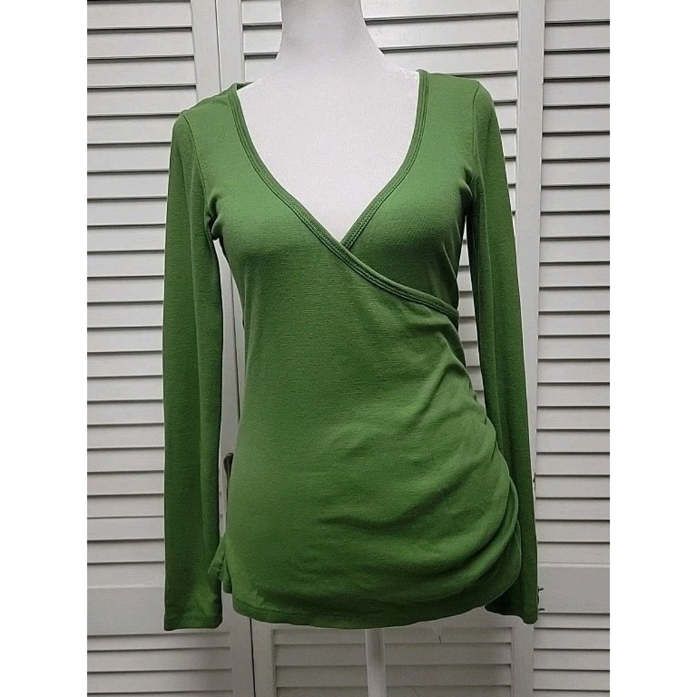 Banana Republic Women's Long Sleeve Wrap Top Green Size M 100% Cotton